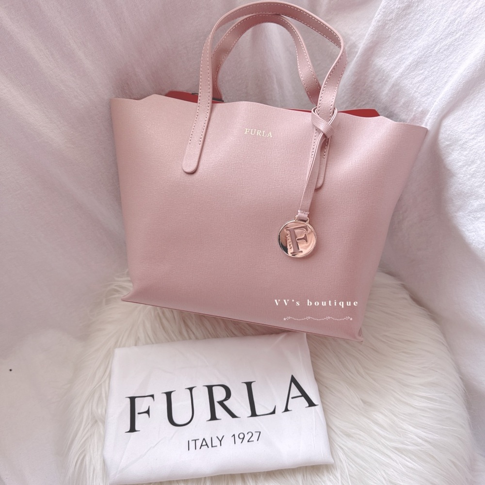 NWT Furla Sally Mini Saffiano Leather Tote Moonstone Pink Red